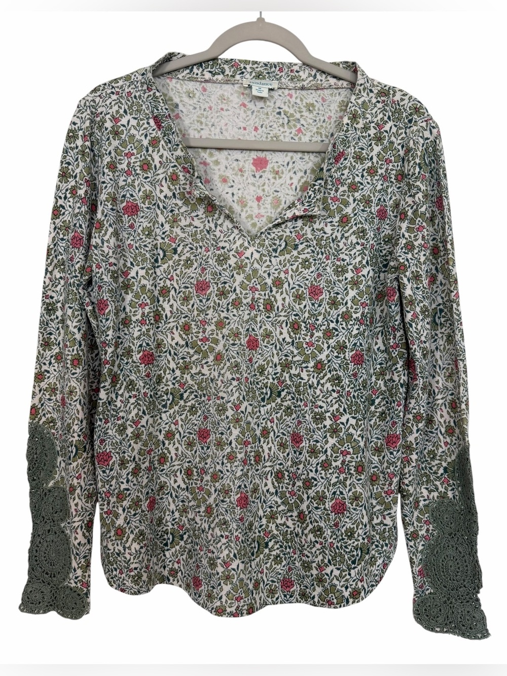 Sundance Floral Thermal Crochet Cuff Details Sage Green Size Medium
